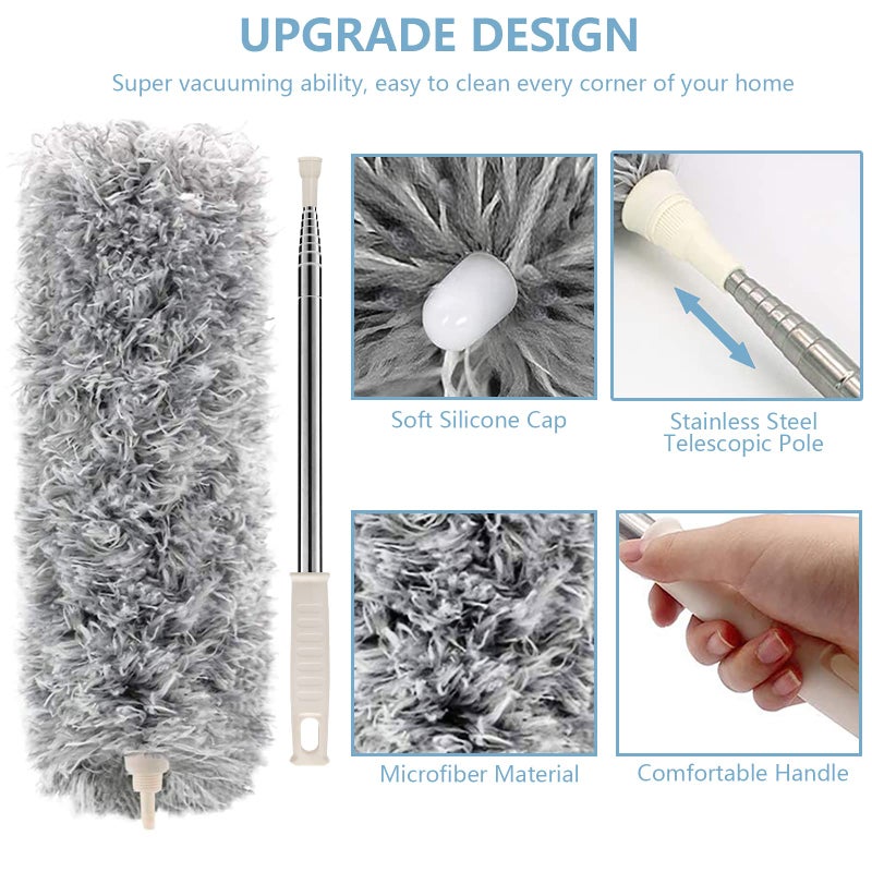 Azun Microfiber Duster with Extension Pole(Stainless Steel) 30 to 100'', with Bendable Head, Extendable Long Duster for Cleaning Ceiling Fan, High Ceiling, Keyboard, Furniture Cars Gray - Image 5